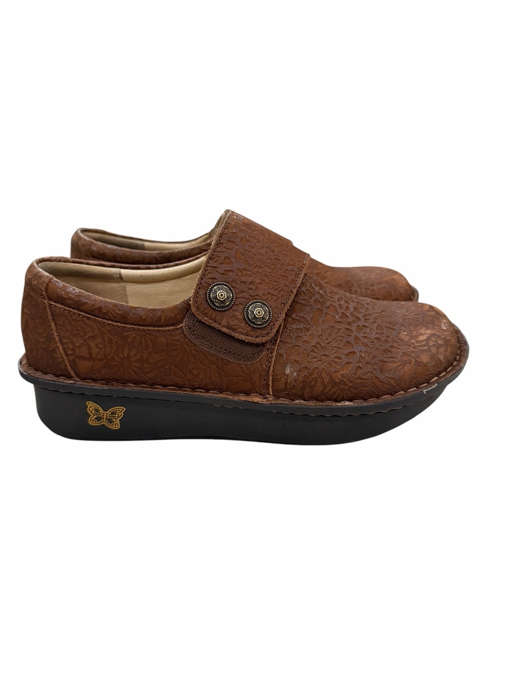 Alegria EU 39 US 9 Deliah Floral Embossed Delicut Tawny Brown Slip On Shoes S6 - Picture 2 of 10